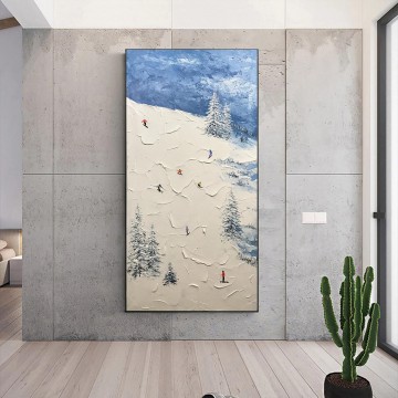 150の主題の芸術作品 Painting - パレットナイフウォールアートミニマリズムによる雪山スカイスポーツのスキーヤー